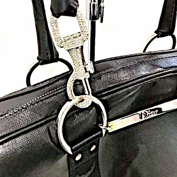 Authentic Dior Rare Galliano Black Leather Rhinestone Logo Motif Handbag - Picture 2 of 11